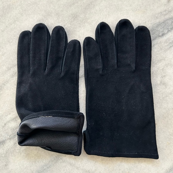 Suede leather black gloves men’s unisex unlined NWOT - Picture 2 of 5